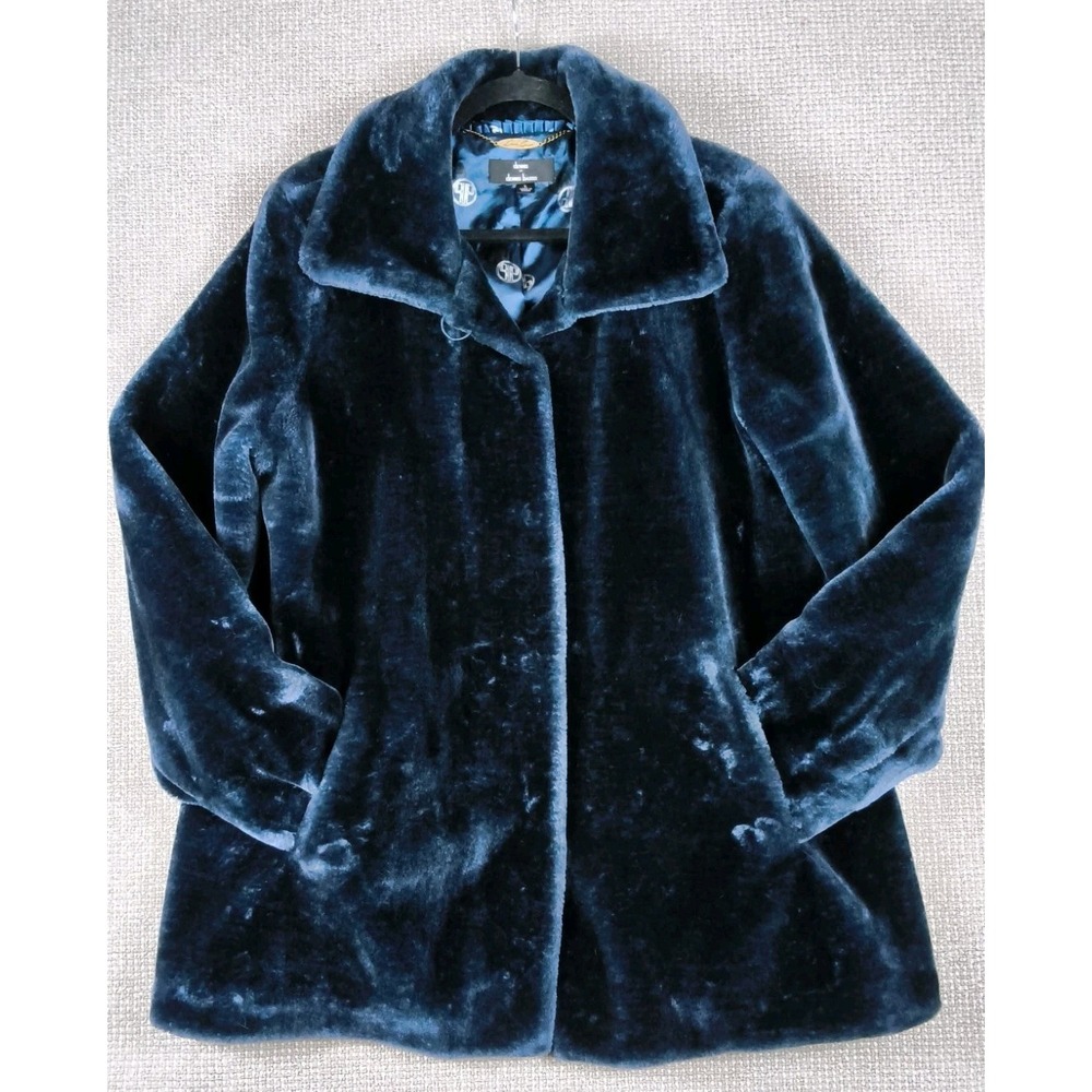 Vintage Dennis Basso Blue/Teal Faux Fur Plush Coat Jacket Lined Size Large USA
